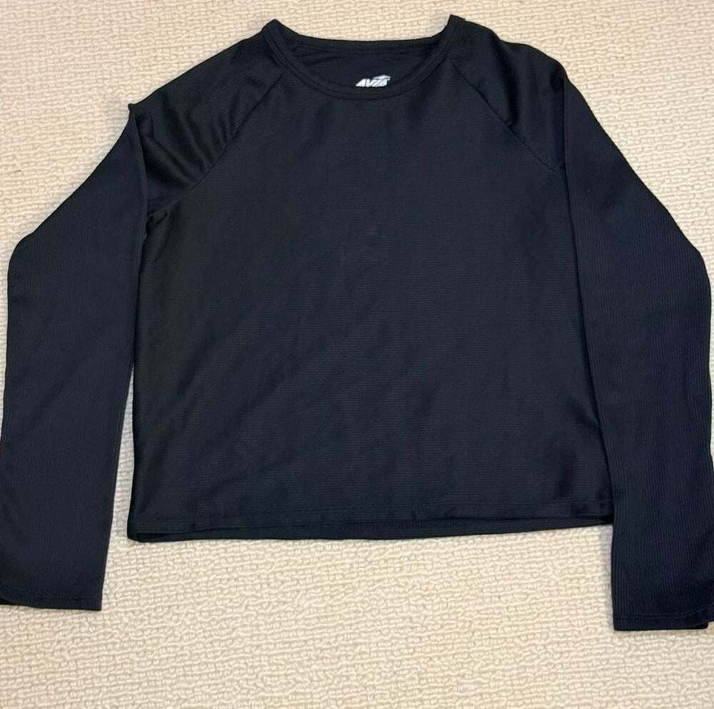 Ava Long Sleeve Bodysuit Size L (10-12) Black Ribbed Athletic Wear